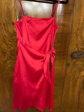 Nine West Hot Pink Fuchsia Satin Midi Cocktail Dress Size Small